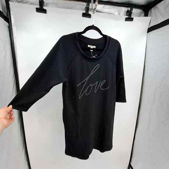 Cato T-Shirt Dress S Graphic Spellout Beaded Love Print 3/4 Raglan Sleeve Black - Picture 2 of 8